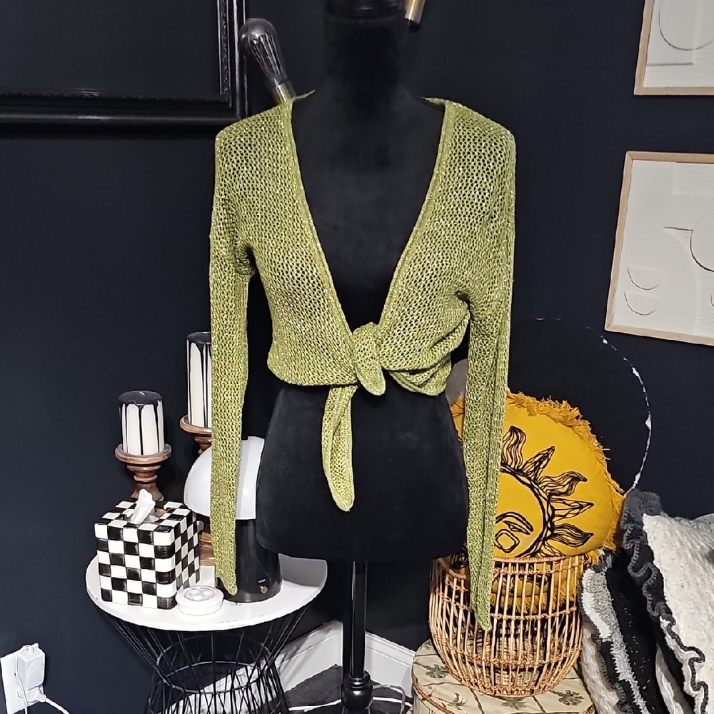 Future Collective Crochet Green Tie-Front Cardigan